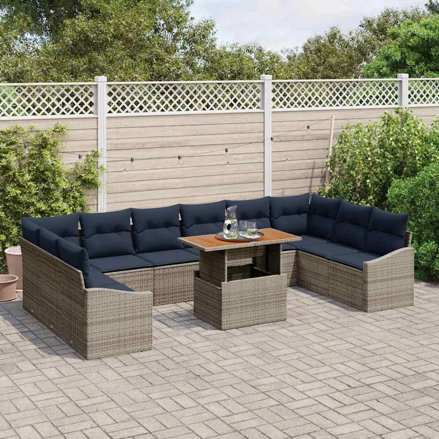 Ensemble de canapé de jardin 11 pcs Gris Poly rotin - 3