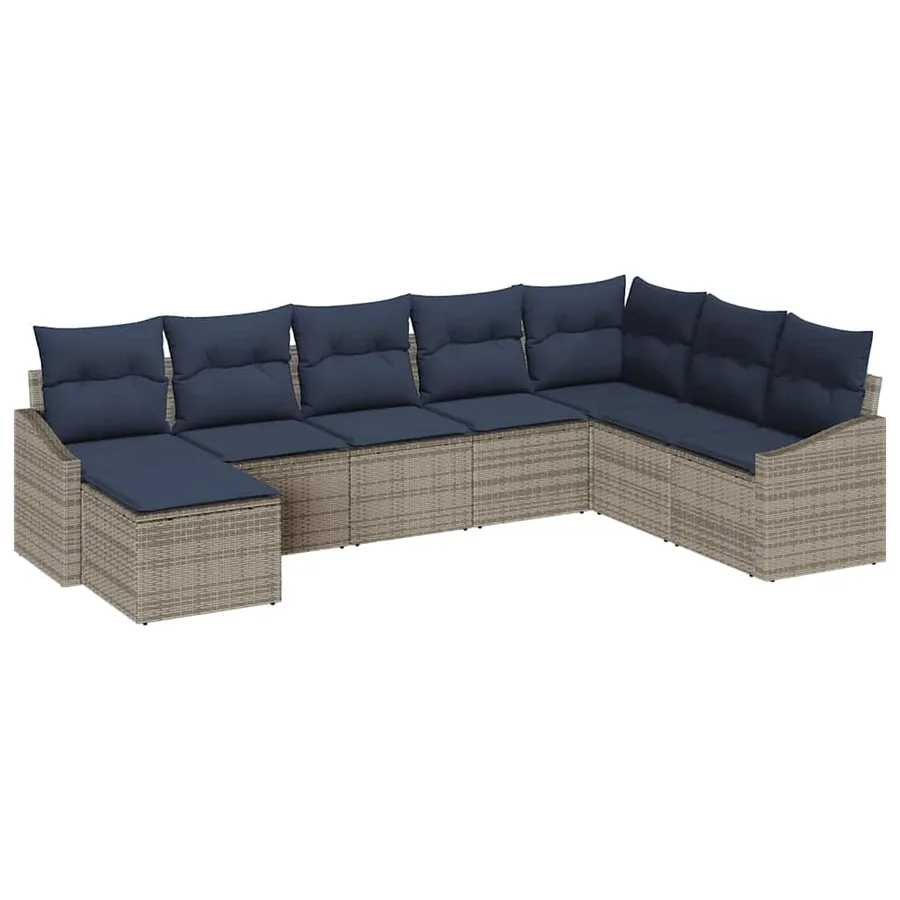 Ensemble de canapé de jardin 8 pcs Gris et marine polyrotin - 2