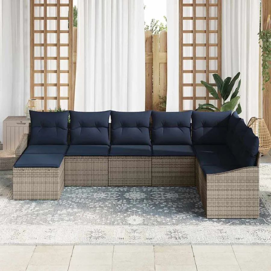 Ensemble de canapé de jardin 8 pcs Gris et marine polyrotin - 3