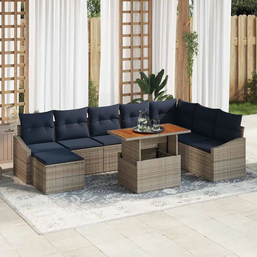 Ensemble de canapé de jardin 9 pcs Gris Poly rotin