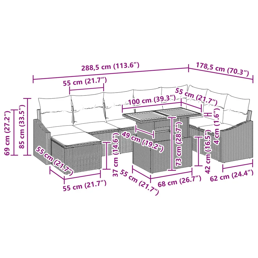 Ensemble de canapé de jardin 9 pcs Gris Poly rotin - 17