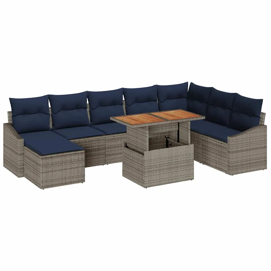 Ensemble de canapé de jardin 9 pcs Gris Poly rotin - 2
