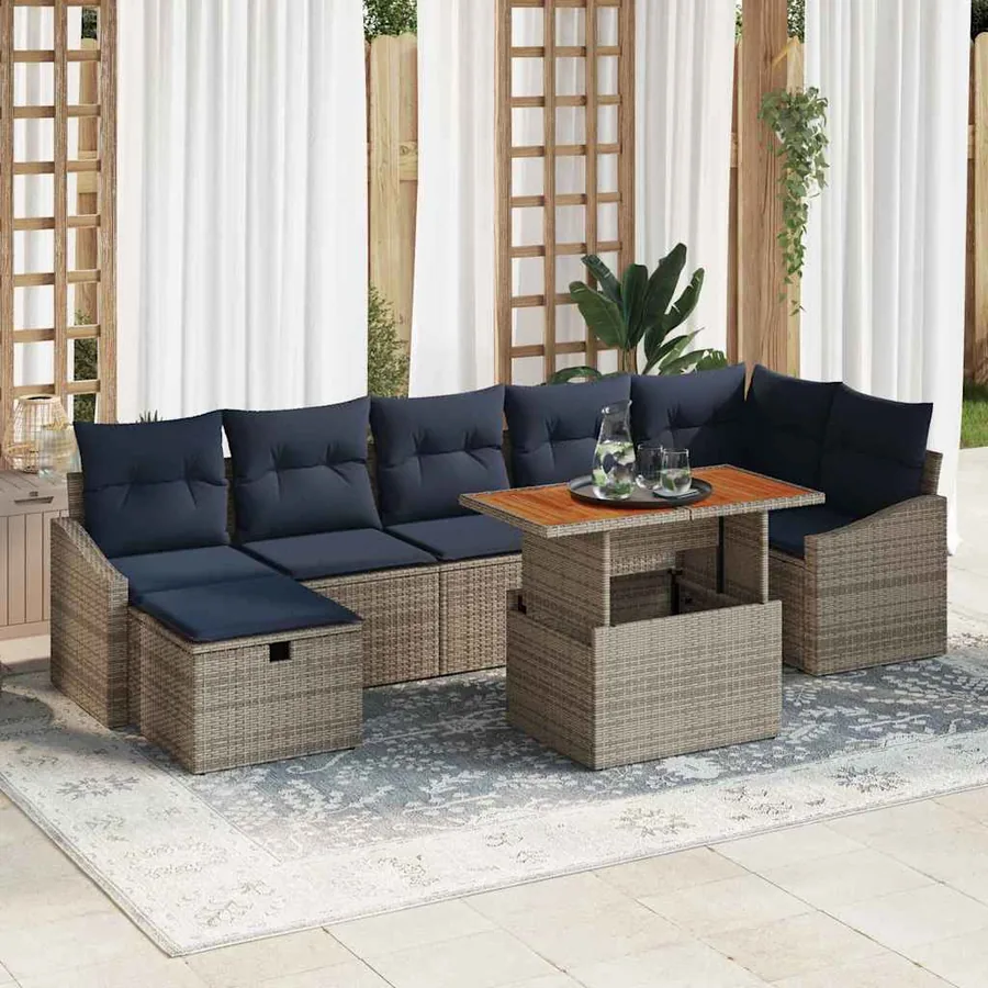 Ensemble de canapé de jardin 8 pcs Gris polyrotin