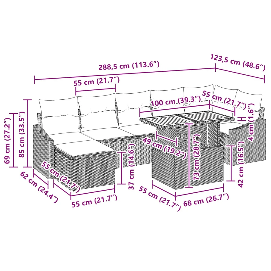 Ensemble de canapé de jardin 8 pcs Gris polyrotin - 17