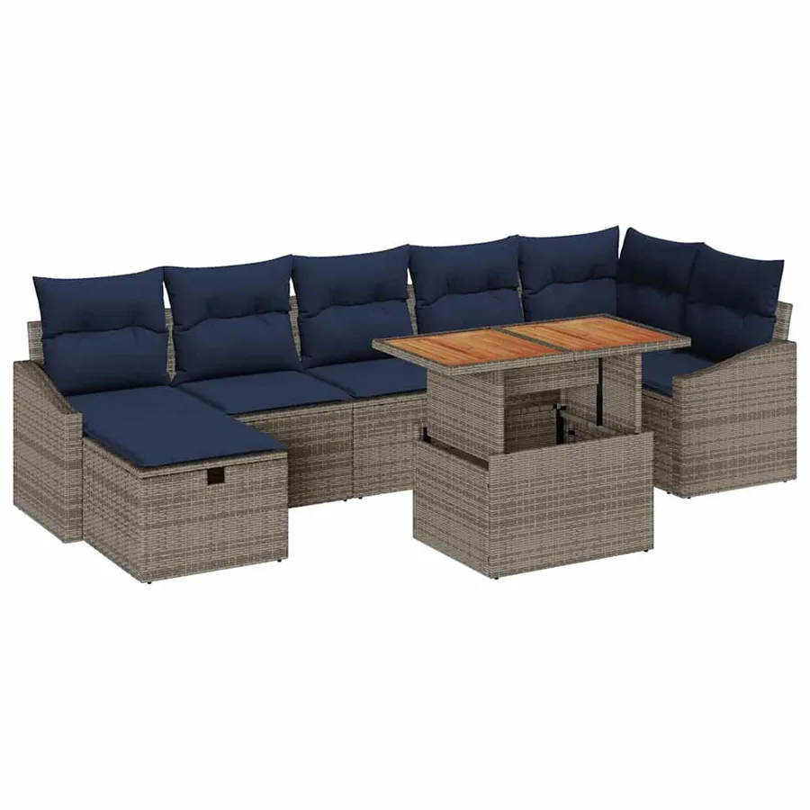 Ensemble de canapé de jardin 8 pcs Gris polyrotin - 2