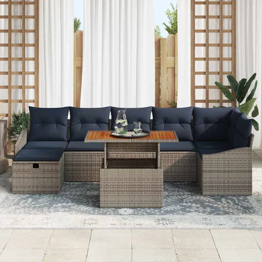 Ensemble de canapé de jardin 8 pcs Gris polyrotin - 3