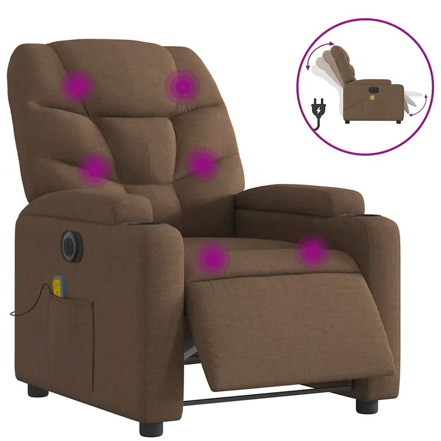 Fauteuil inclinable de massage électrique marron tissu - 2