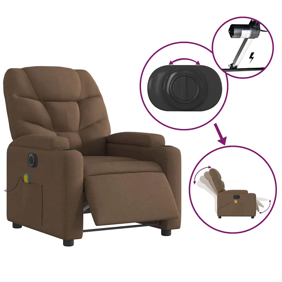Fauteuil inclinable de massage électrique marron tissu - 6