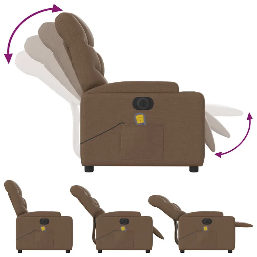 Fauteuil inclinable de massage électrique marron tissu - 7