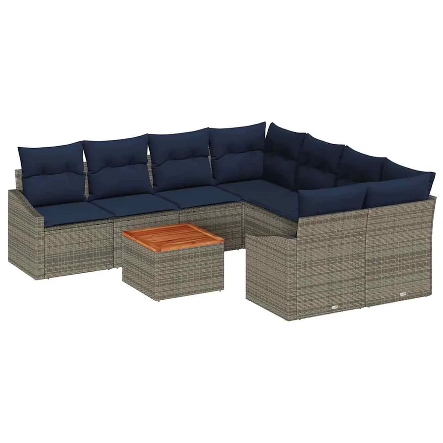 Ensemble de canapé de jardin 9 pcs Gris et bleu marine - 2