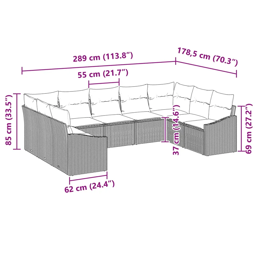 Ensemble de canapé de jardin 9 pcs Gris et bleu marine - 12