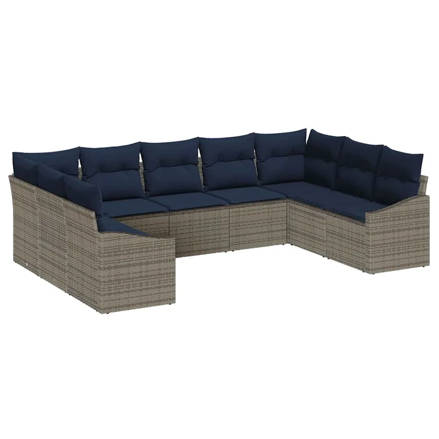 Ensemble de canapé de jardin 9 pcs Gris et bleu marine - 2