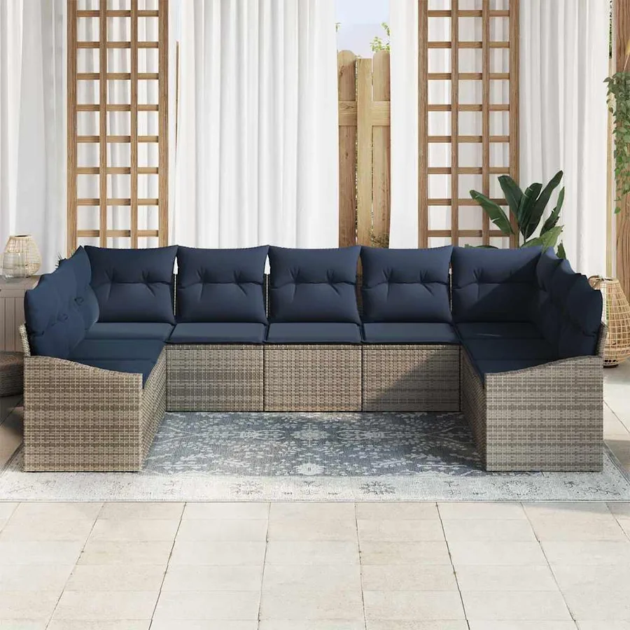 Ensemble de canapé de jardin 9 pcs Gris et bleu marine - 3