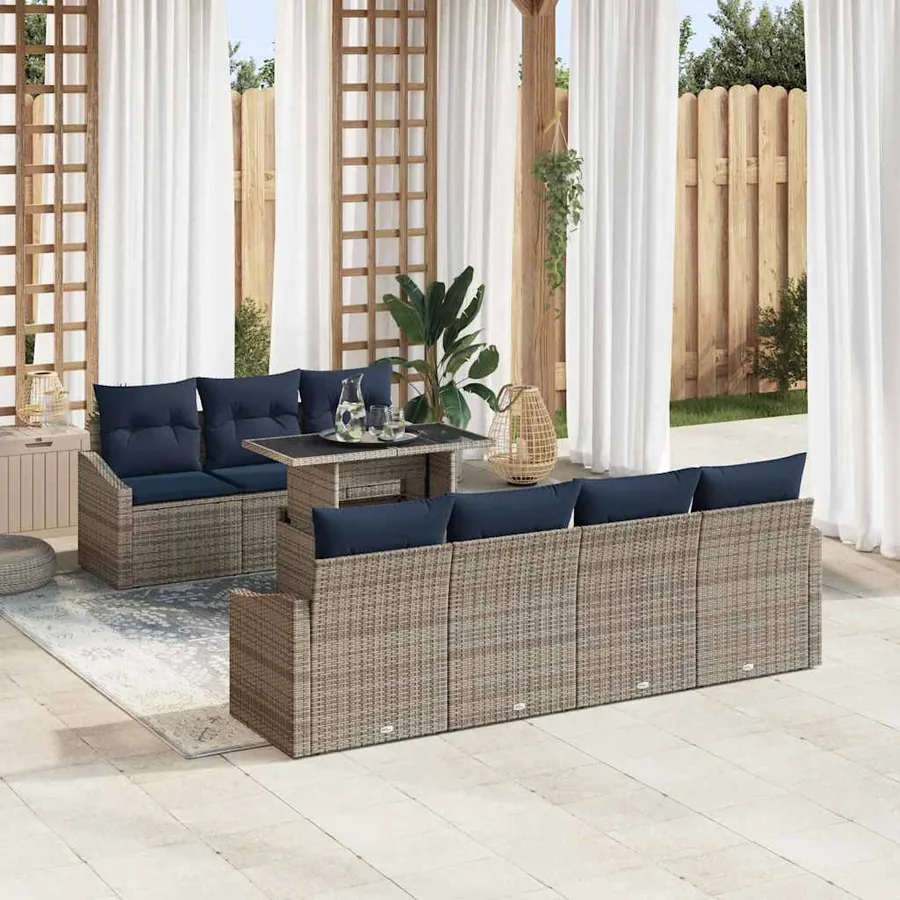 Ensemble de canapé de jardin avec coussin 8 pcs Gris polyrotin