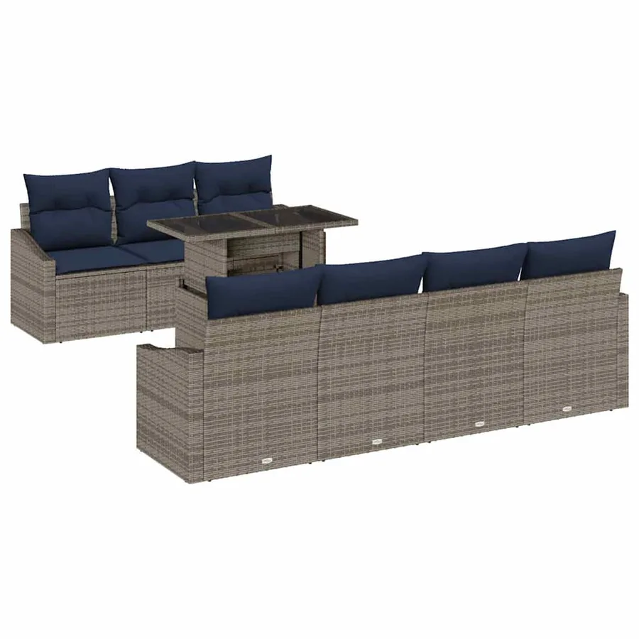 Ensemble de canapé de jardin avec coussin 8 pcs Gris polyrotin - 2