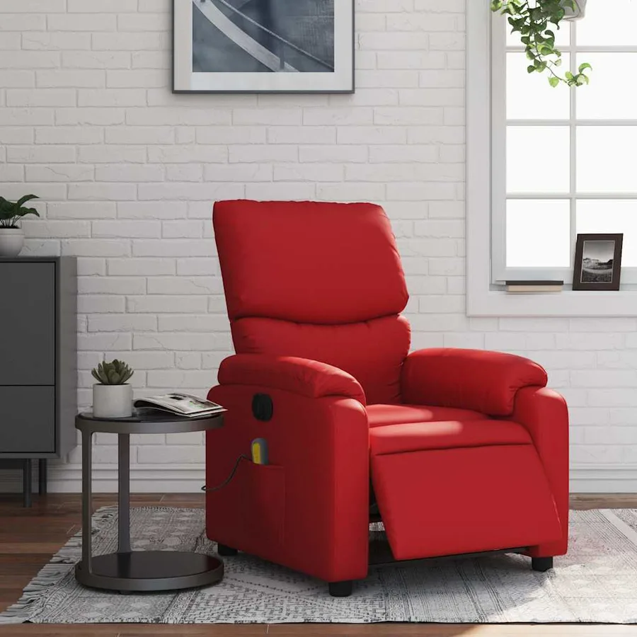 Fauteuil de massage inclinable électrique rouge similicuir - 15