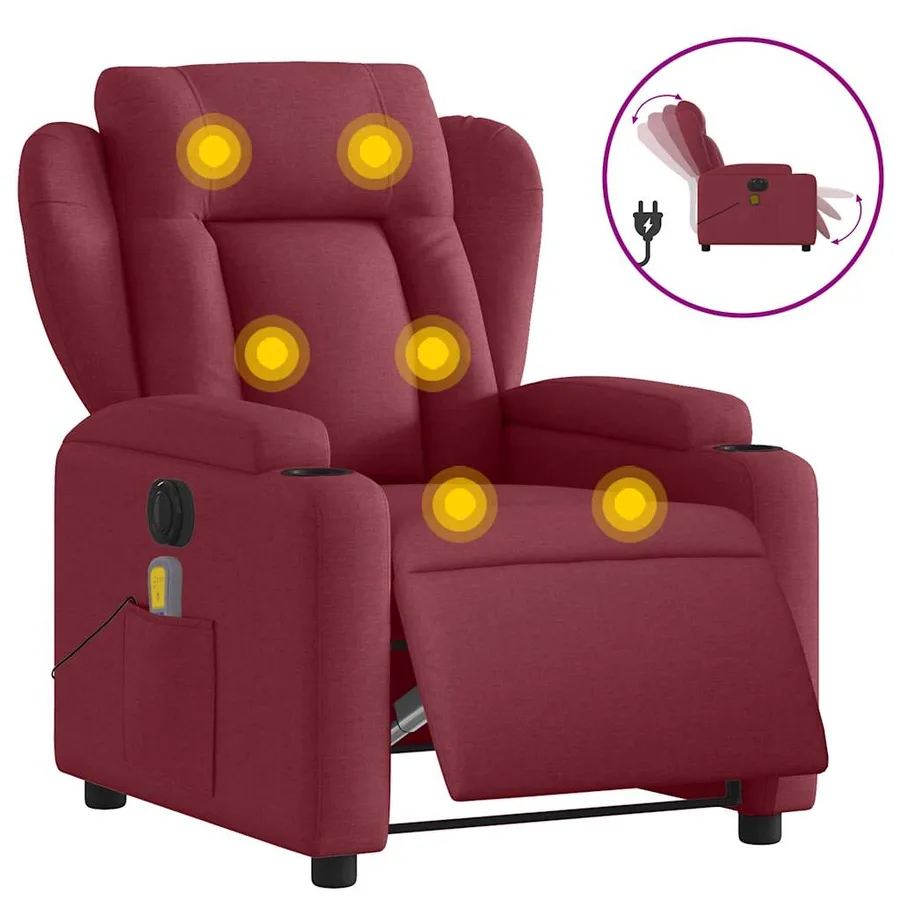Fauteuil de massage inclinable électrique Rouge bordeaux Tissu - 2