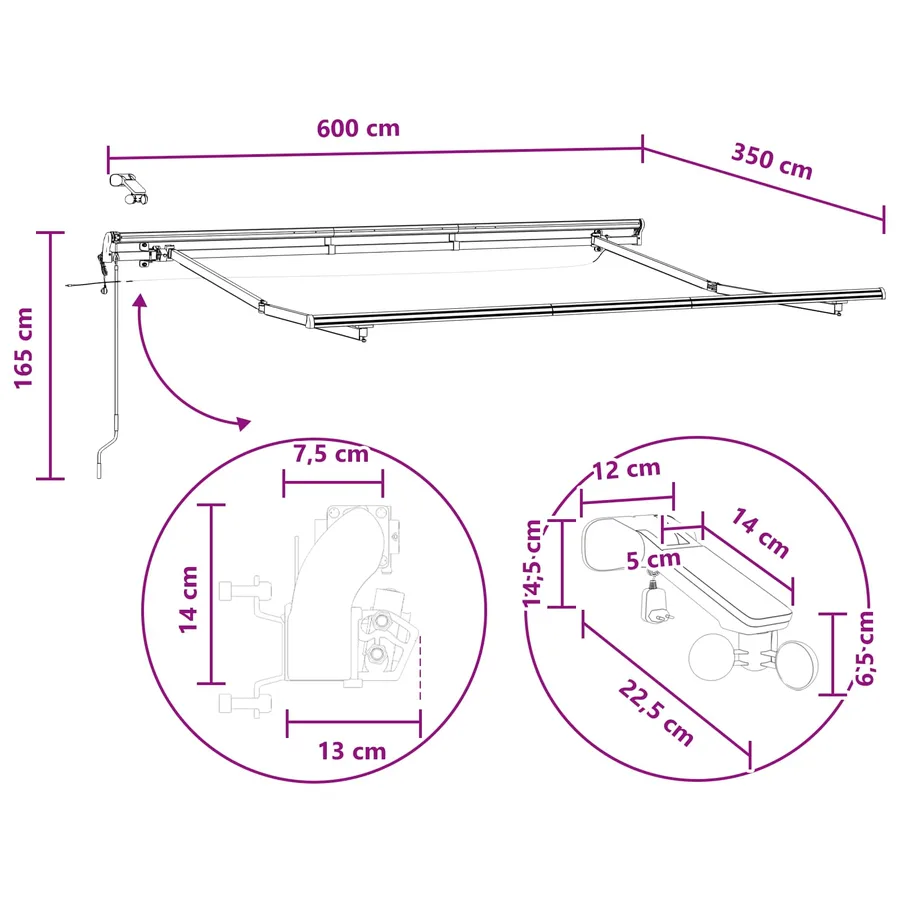 Auvent rétractable Sable 600 × 350 cm Polyester - 12