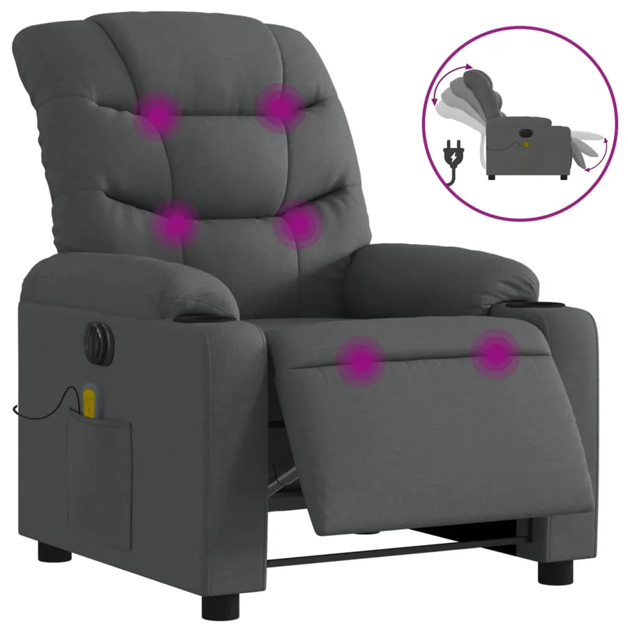 Fauteuil inclinable de massage électrique gris foncé tissu - 2