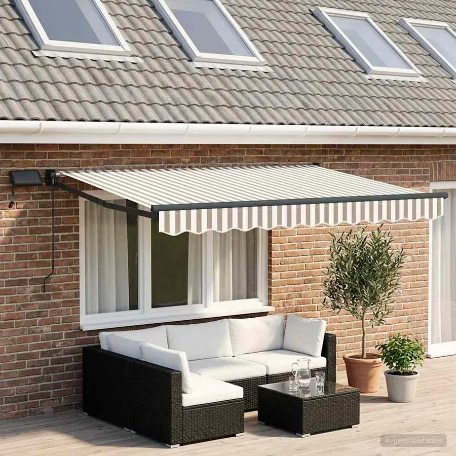 Store rétractable manuel avec LEDs Gris clair et blanc