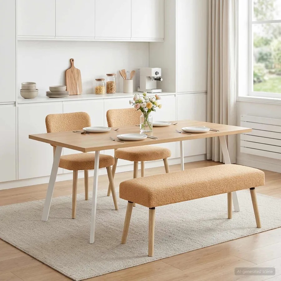 banc Uni Beige 110 x 40 x 46 cm Bouclé