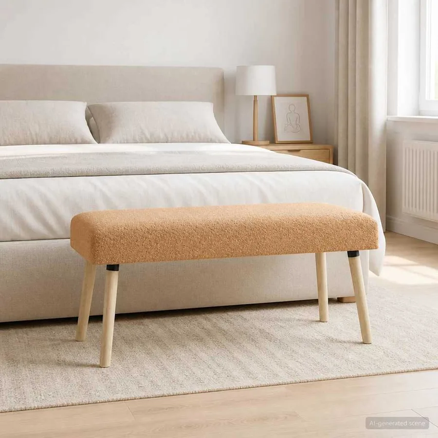 banc Uni Beige 110 x 40 x 46 cm Bouclé - 4