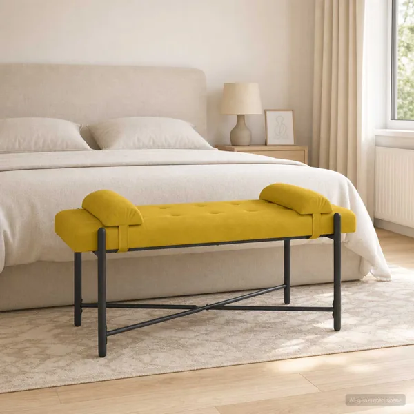 Banc capitonné à boutons avec coussins Jaune 110 x 40 x 46 cm