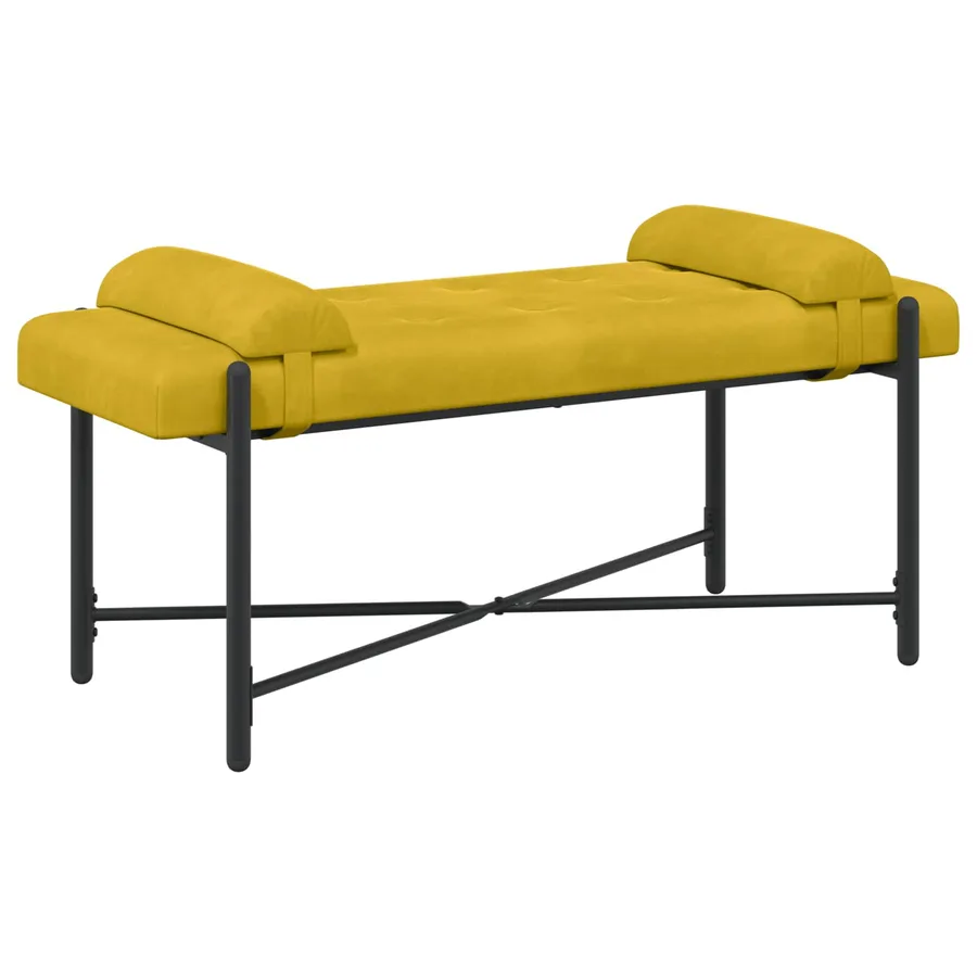 Banc capitonné à boutons avec coussins Jaune 110 x 40 x 46 cm - 2