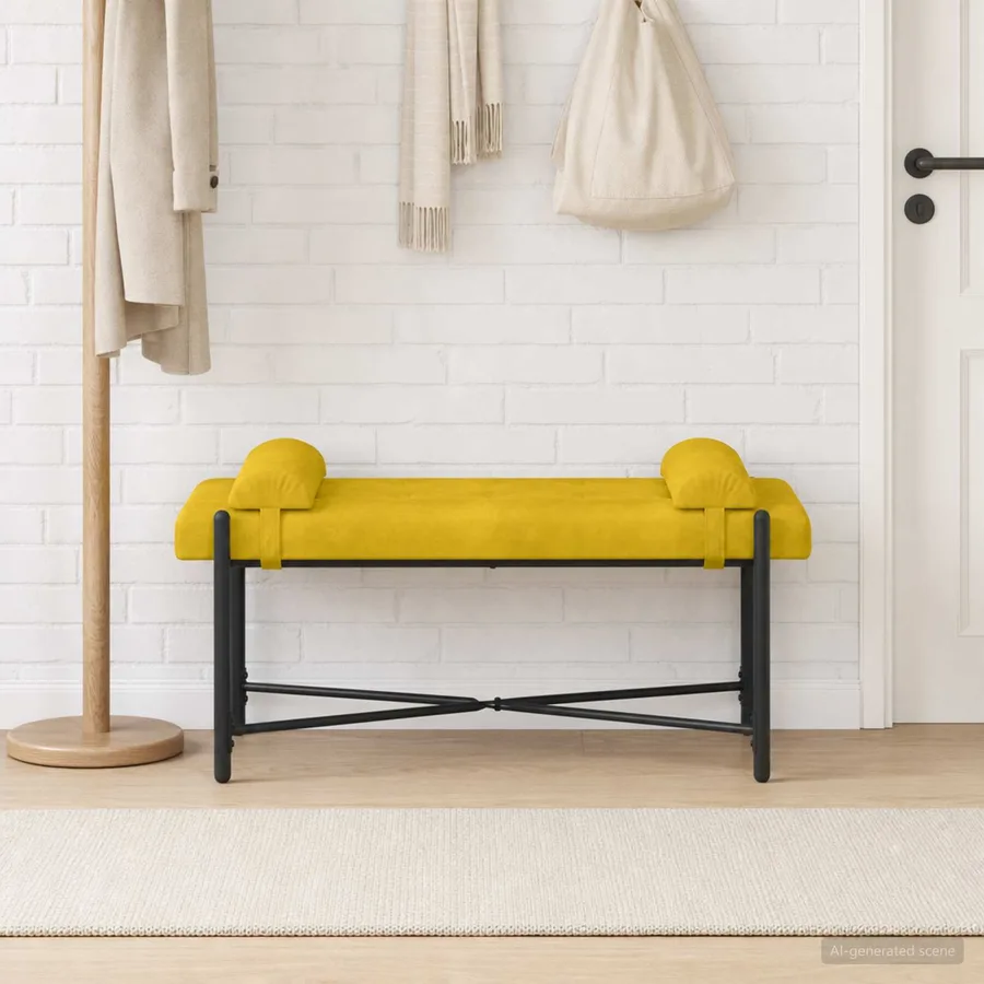 Banc capitonné à boutons avec coussins Jaune 110 x 40 x 46 cm - 3