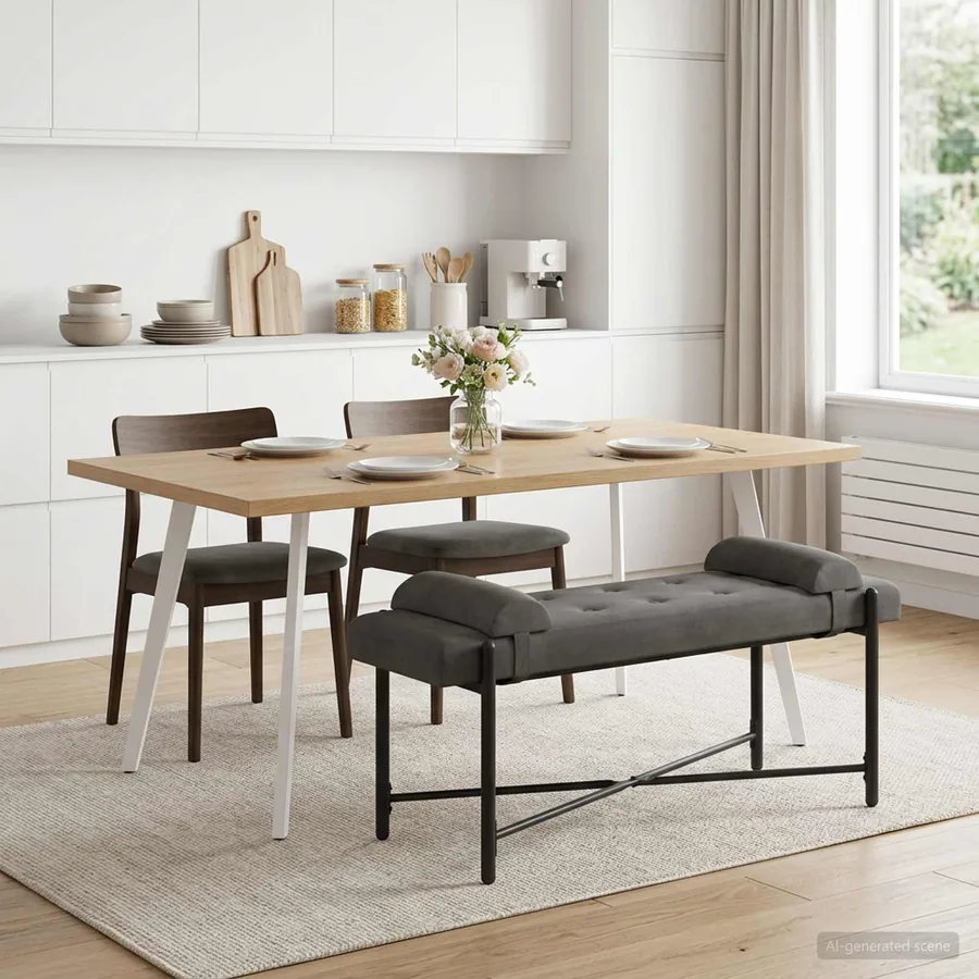 Banc capitonné à boutons avec coussins Gris foncé Velours