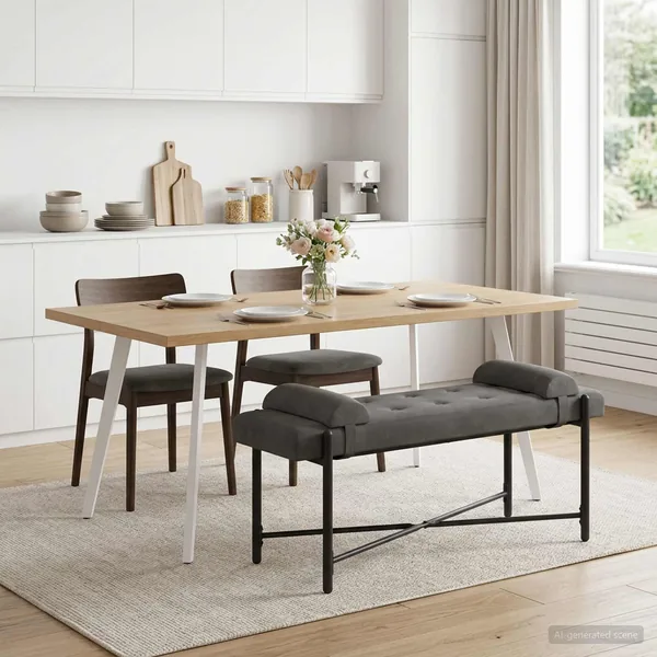 Banc capitonné à boutons avec coussins Gris foncé Velours
