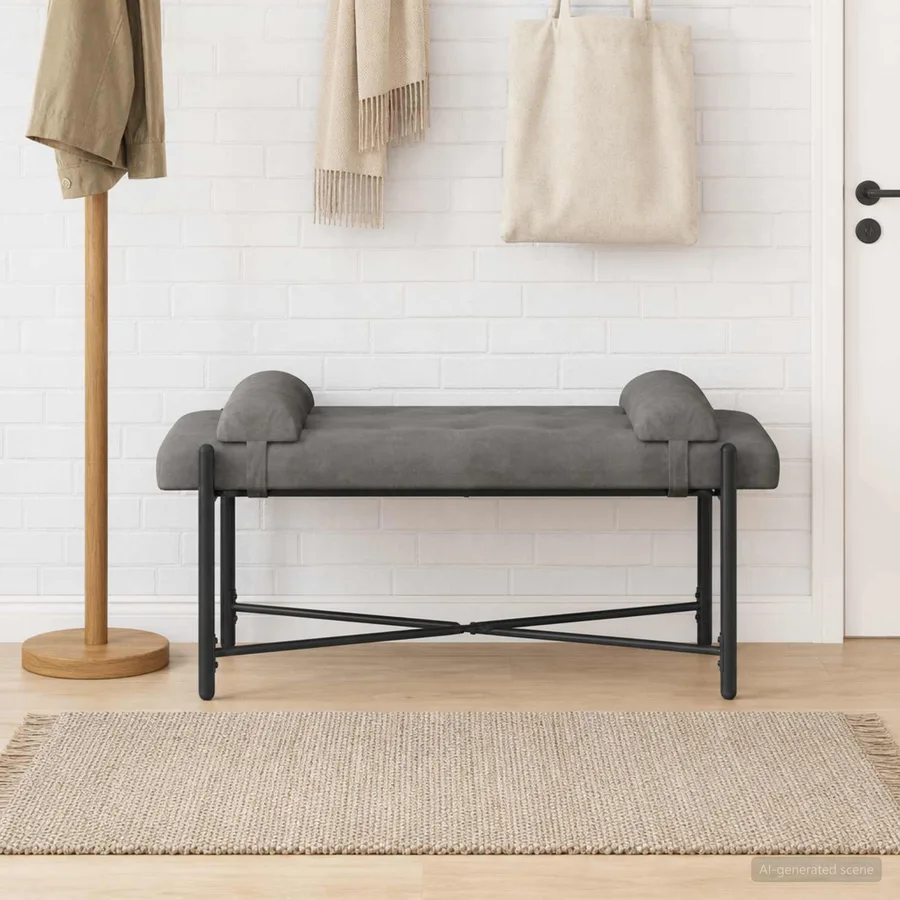 Banc capitonné à boutons avec coussins Gris foncé Velours - 4