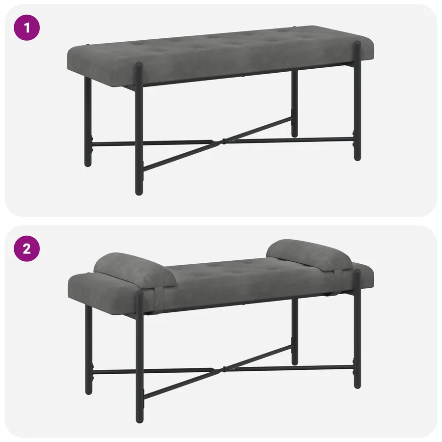 Banc capitonné à boutons avec coussins Gris foncé Velours - 9