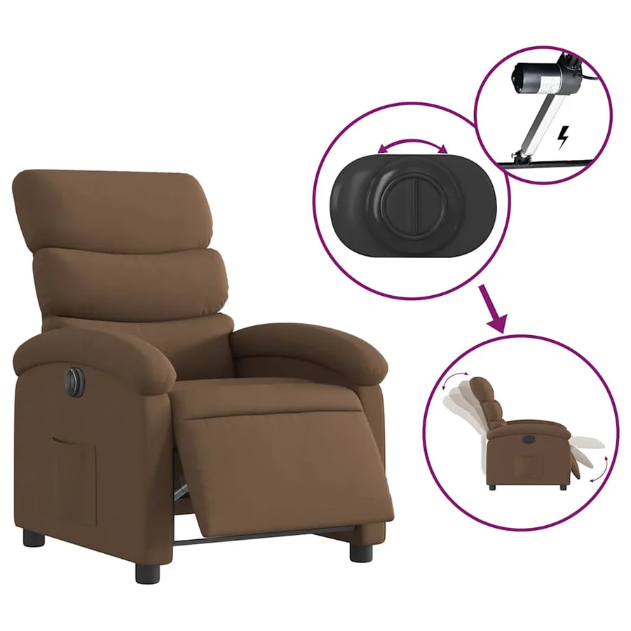 Fauteuil inclinable électrique Marron Tissu - 6