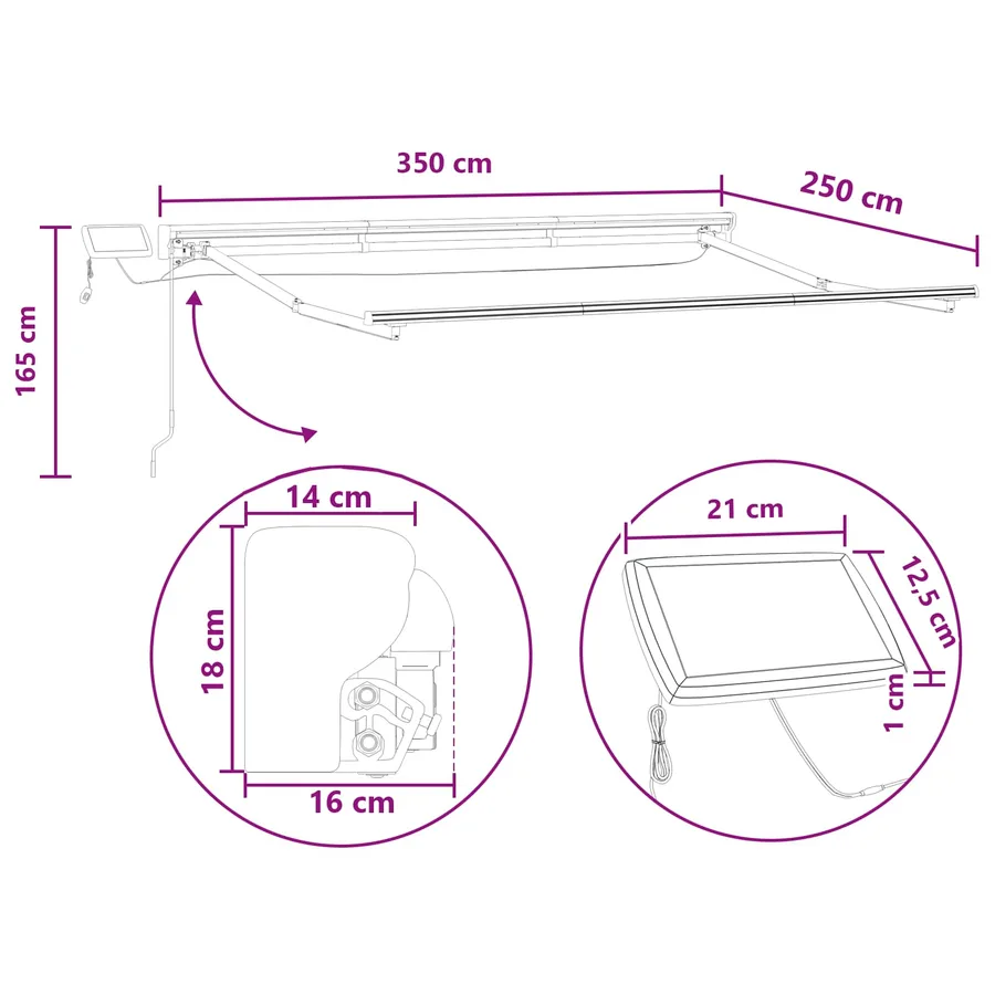 Cadre de store manuel avec LEDs Sable 3,5 x 2,5 m - 10