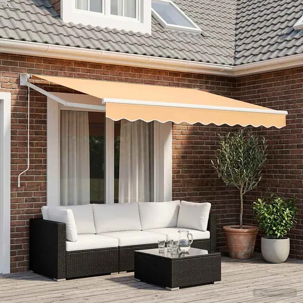 Auvent rétractable Sable 3,5 x 2 m Polyester et métal