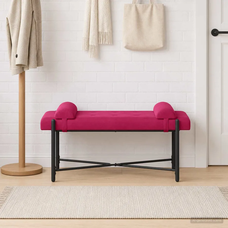 Banc capitonné à boutons avec coussins Bordeaux Velours