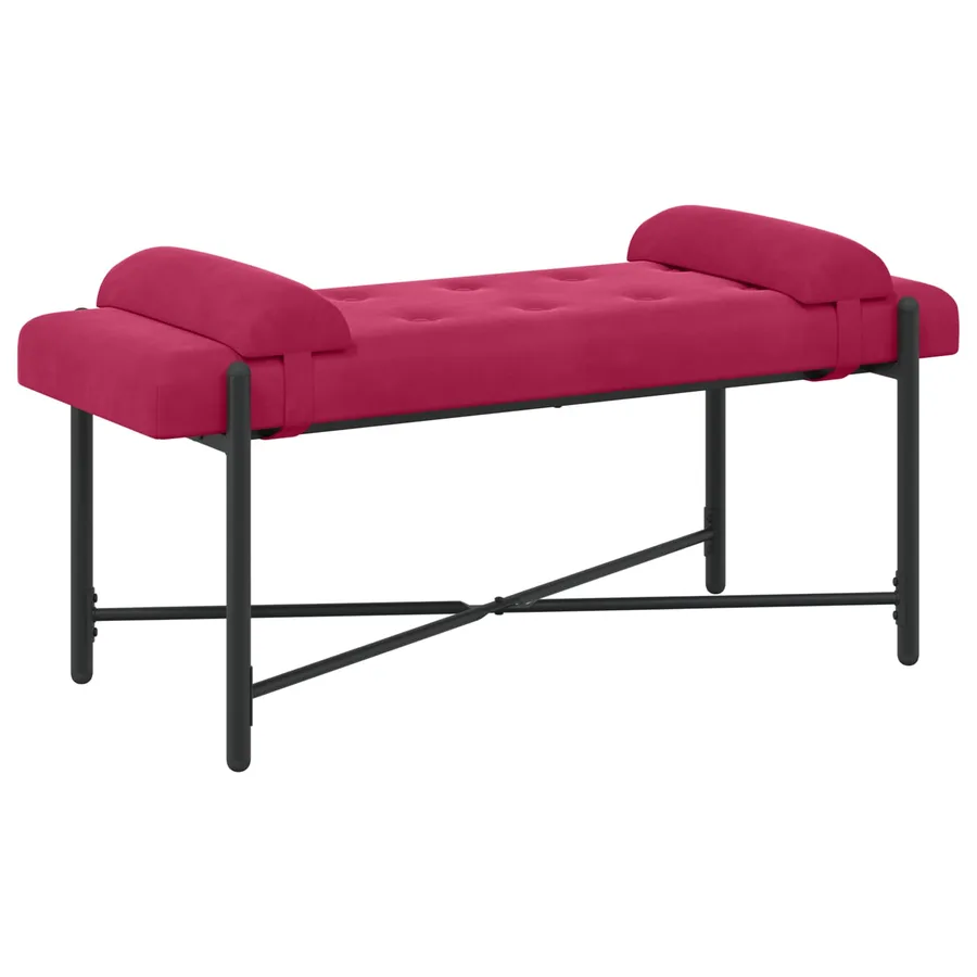 Banc capitonné à boutons avec coussins Bordeaux Velours - 2