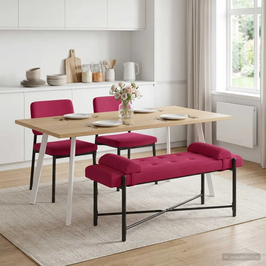 Banc capitonné à boutons avec coussins Bordeaux Velours - 3