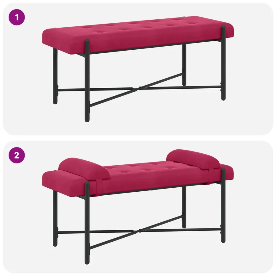 Banc capitonné à boutons avec coussins Bordeaux Velours - 9
