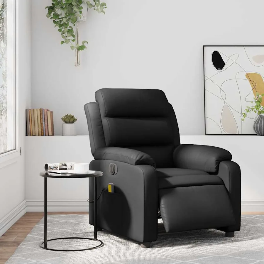 Fauteuil de massage inclinable électrique noir similicuir - 16