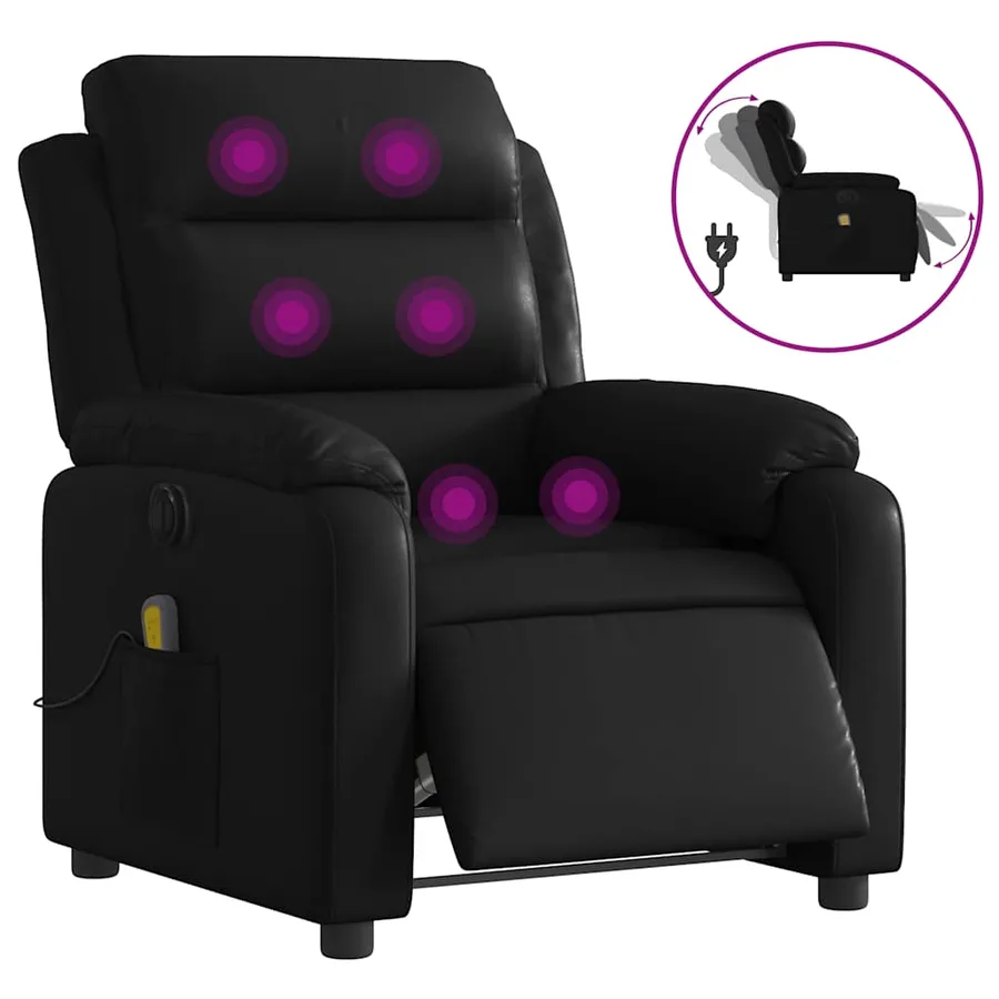 Fauteuil de massage inclinable électrique noir similicuir - 2