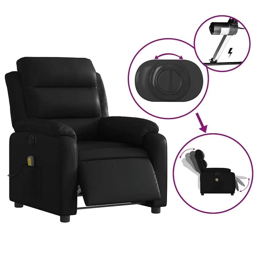 Fauteuil de massage inclinable électrique noir similicuir - 6
