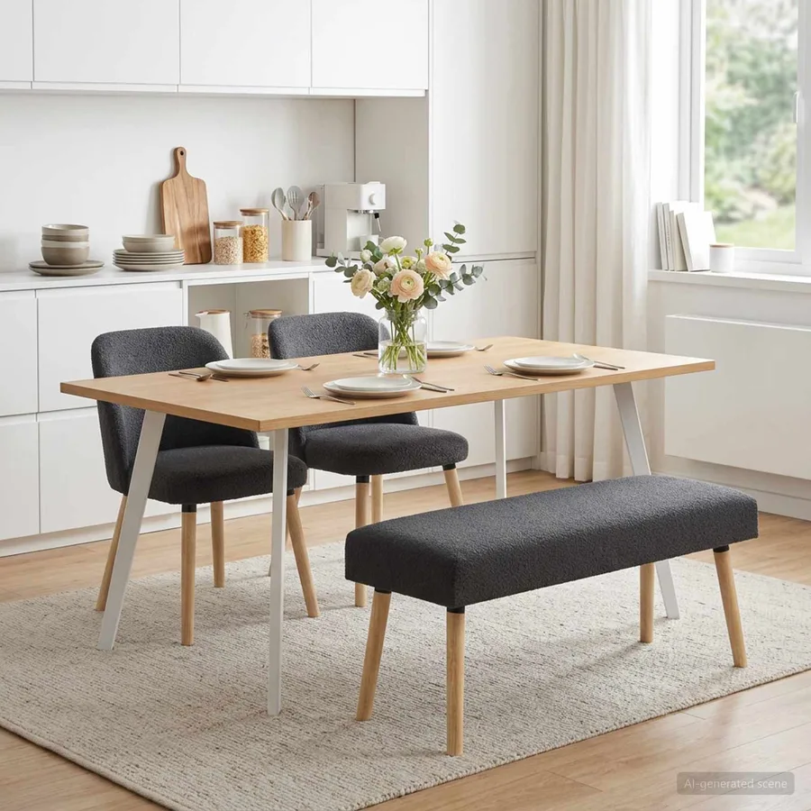 banc Uni Gris foncé 110 x 40 x 46 cm Bouclé - 4