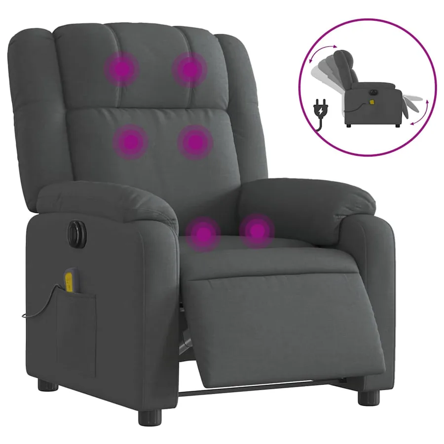 Fauteuil inclinable de massage électrique gris foncé tissu - 2