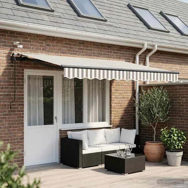 Auvent rétractable Gris clair et blanc 500 × 300 cm Polyester
