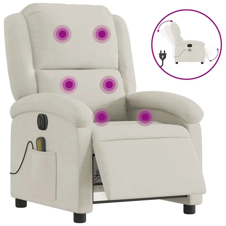 Fauteuil inclinable de massage électrique crème velours - 2
