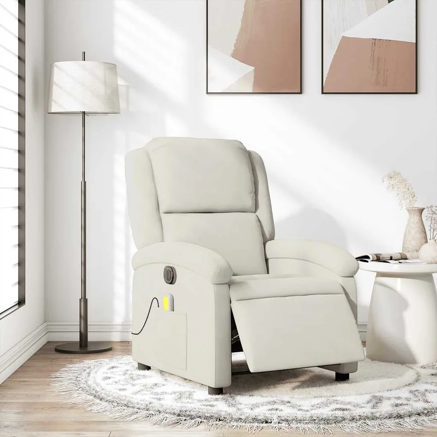 Fauteuil inclinable de massage électrique crème velours - 3