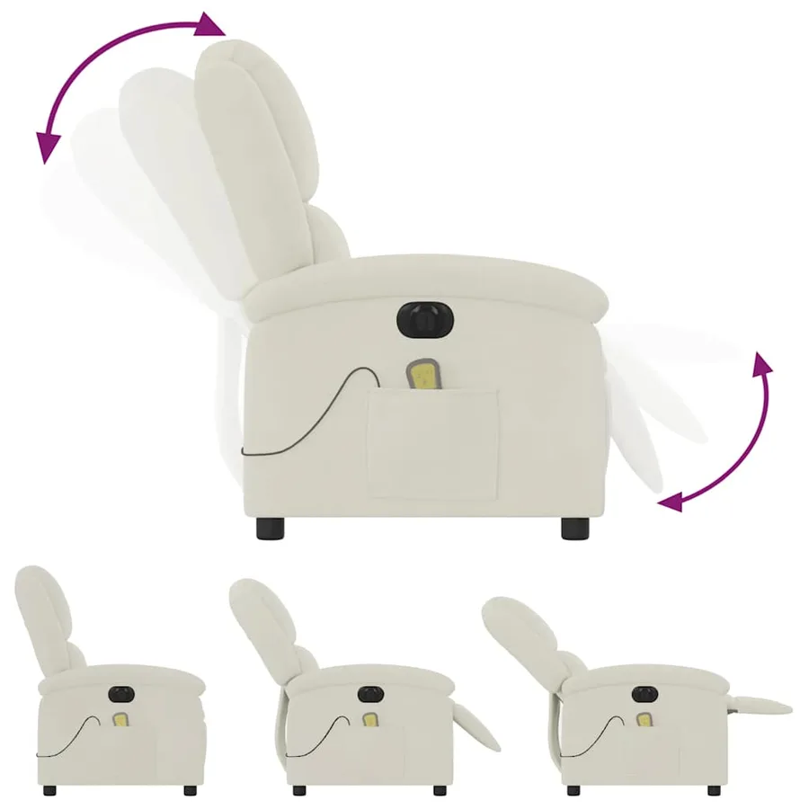 Fauteuil inclinable de massage électrique crème velours - 8