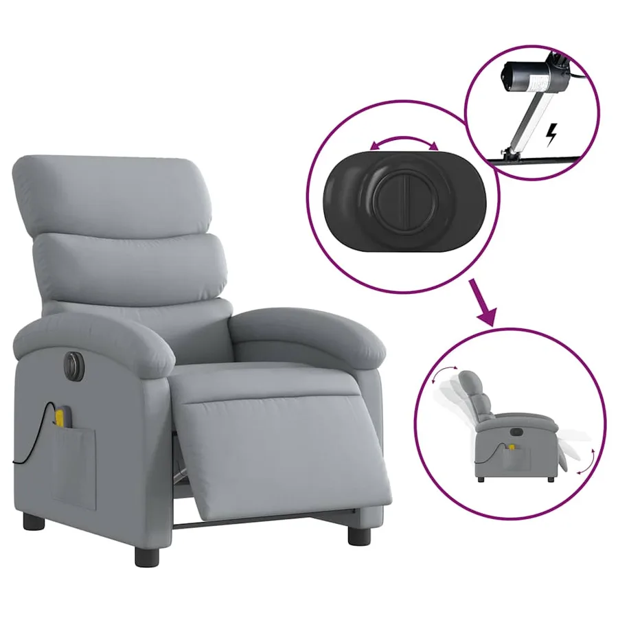 Fauteuil de massage inclinable électrique gris clair tissu - 6